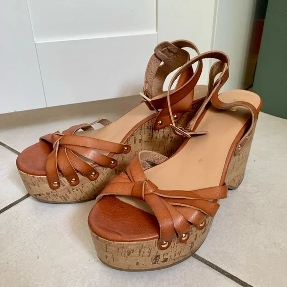 Mossimo Cognac Erie Cork Style Wedge Strappy Sandals SIZE 10 - Picture 6 of 14